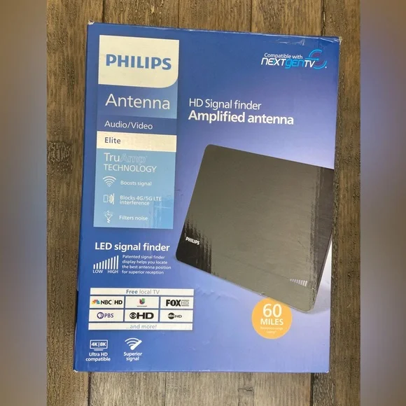 PHILIPS HD Elite Signal Finder Amplified Antenna 60 Mile Range (10ft Coax) - Picture 1 of 4